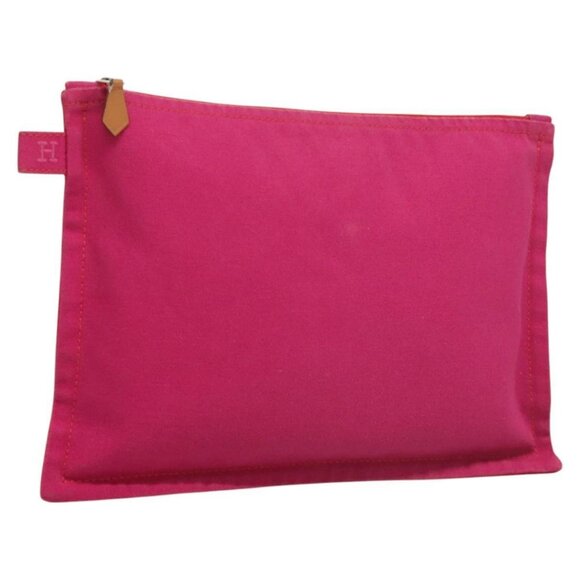 HERMES Bora Bora Pouch MM Pouch Canvas Pink Silver Auth ac3752 - Picture 1 of 16